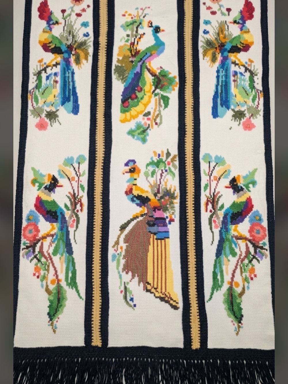 Peacock Crochet Tapestry Throw Blanket Bohemian Maximalist Art Decor